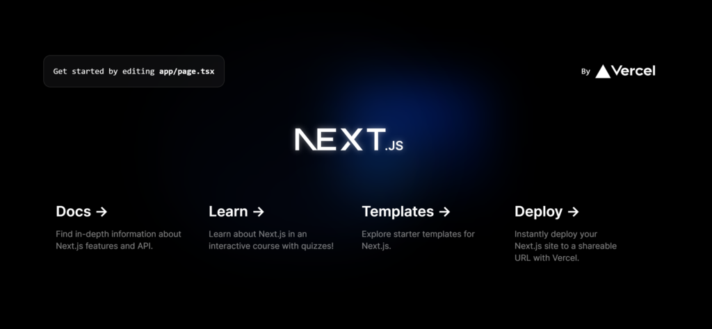 The default Next.js landing page.